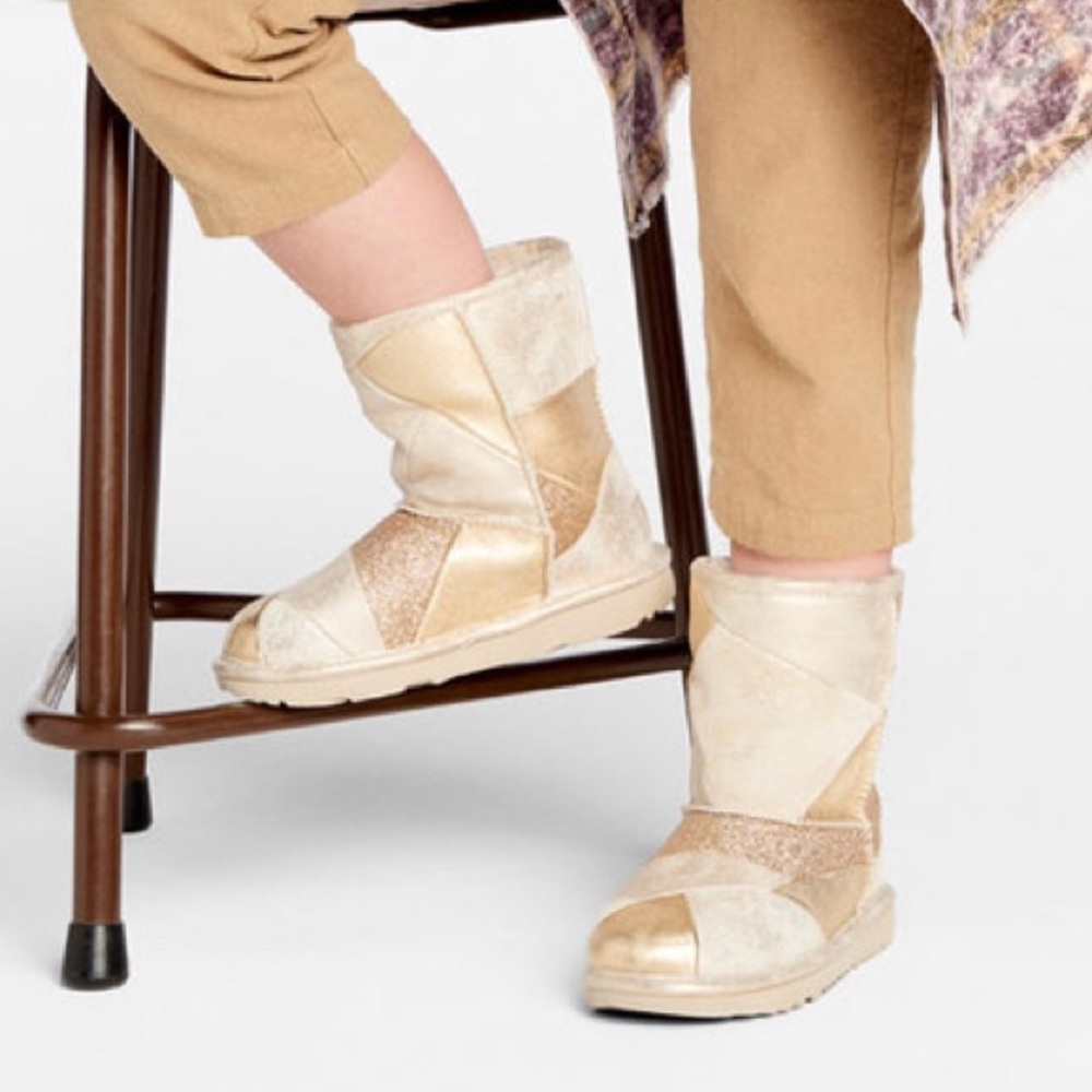 UGG classic II patchwork boot gold glitter 5 new
